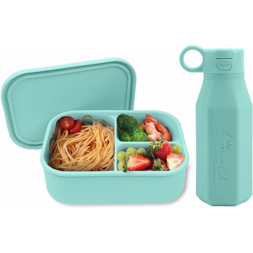 Silicone Bento Box for Kids and flat Water Bottle